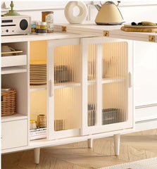 White Expandable Sideboard With Table And Cabinet