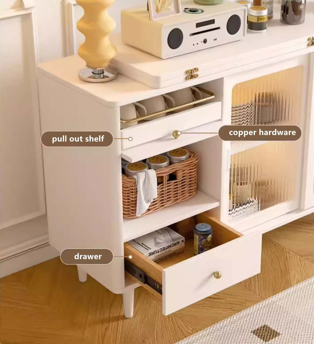 White Expandable Sideboard With Table And Cabinet