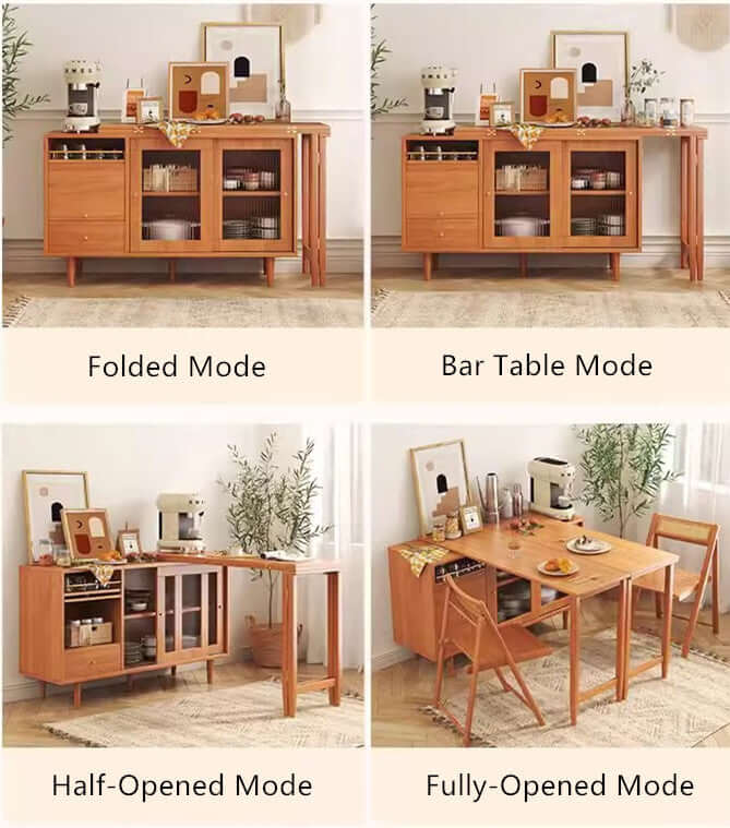 White Expandable Sideboard With Table And Cabinet