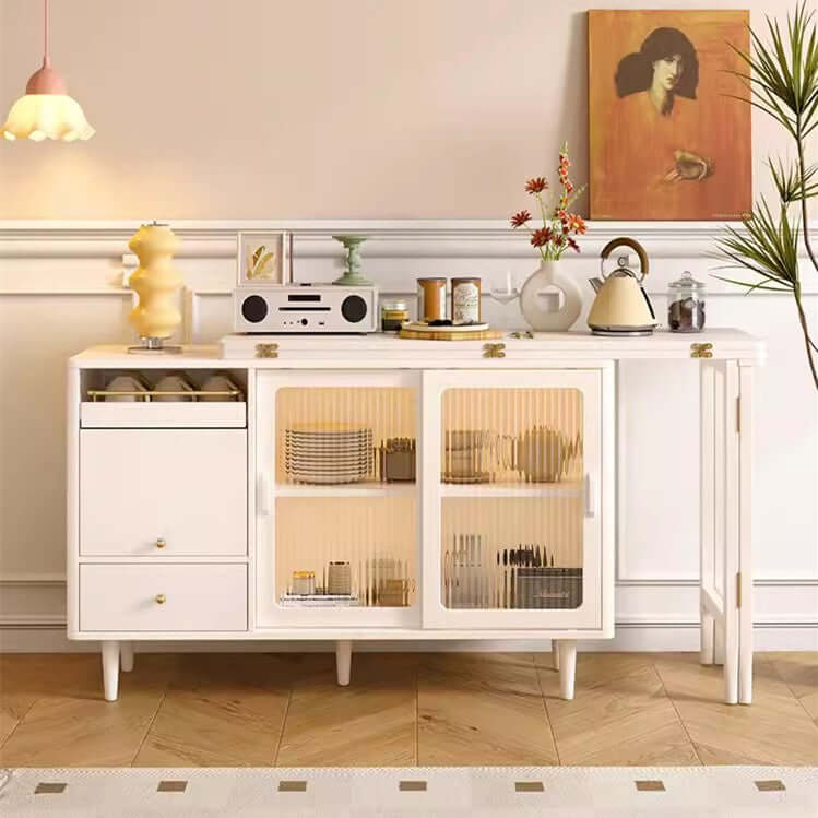 White Expandable Sideboard With Table And Cabinet Secondary image