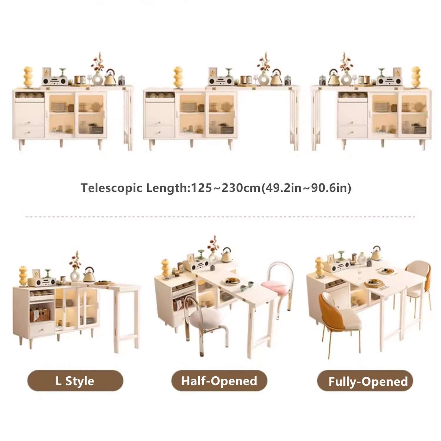 Weißes Erweiterbares Sideboard Mit Tisch Und Schrank Zweitbild