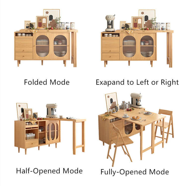 White Expandable Sideboard With Table And Cabinet