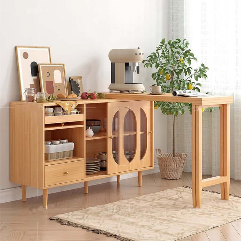 White Expandable Sideboard With Table And Cabinet