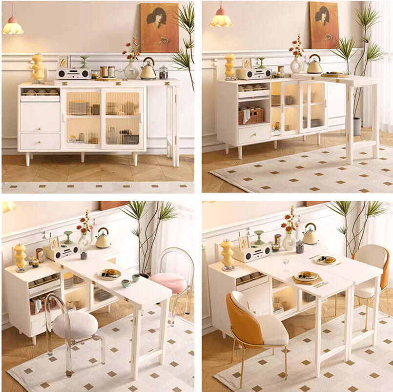 White Expandable Sideboard With Table And Cabinet Main Product Image Hauptbild