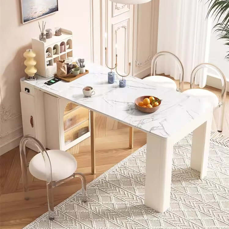 White Extendable Dining Table With Rock Slab Top