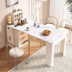 White Extendable Dining Table With Rock Slab Top