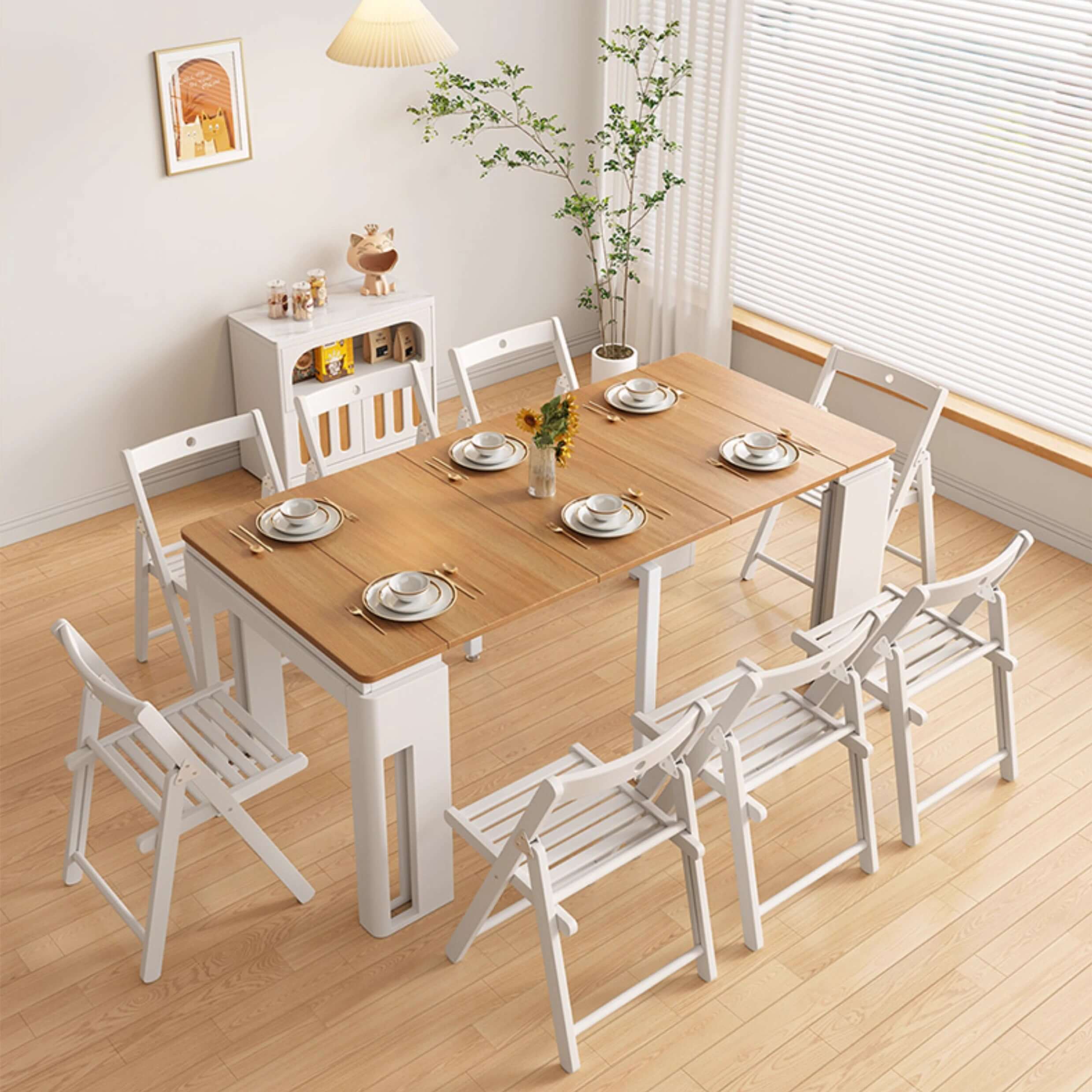 White Extendable Dining Table With Rock Slab Top