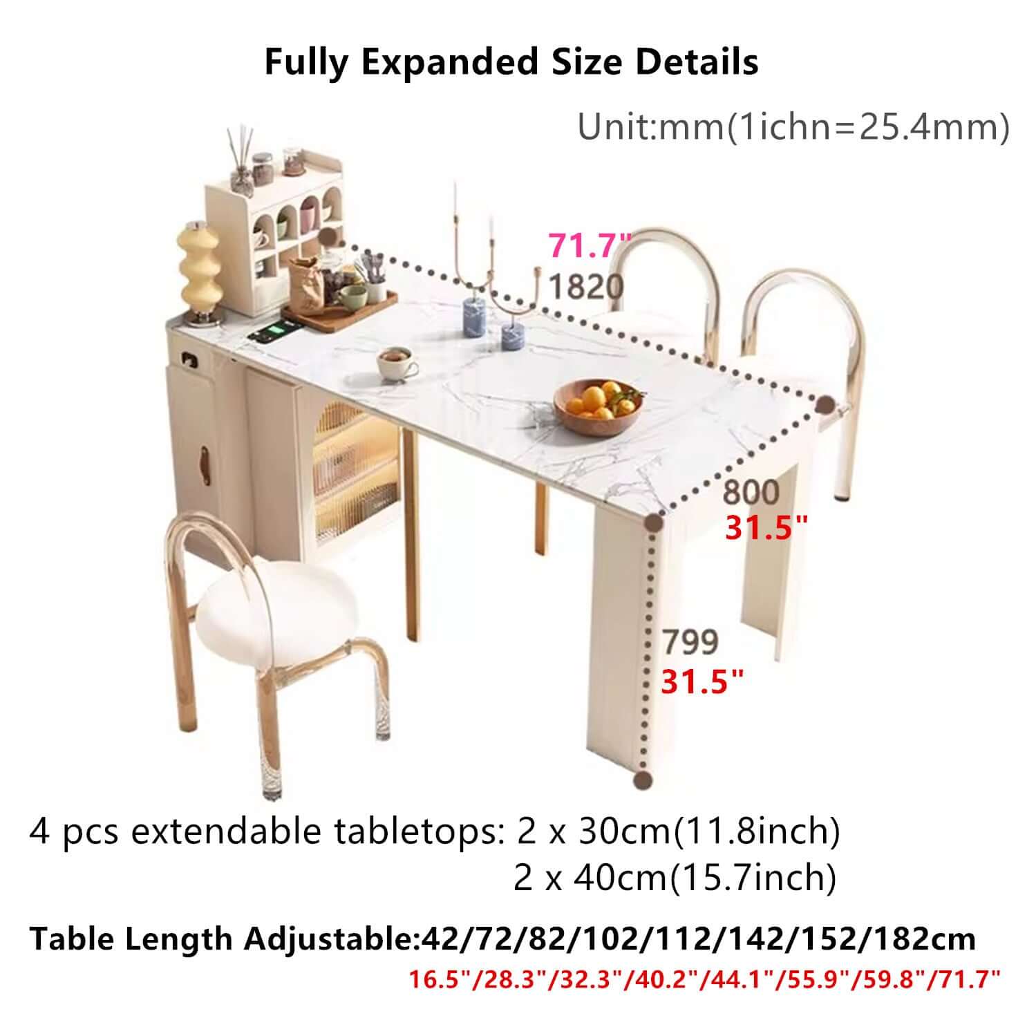 White Extendable Dining Table With Rock Slab Top