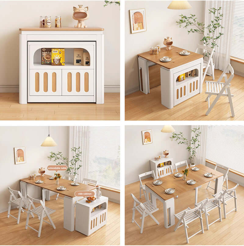 White Extendable Dining Table With Rock Slab Top