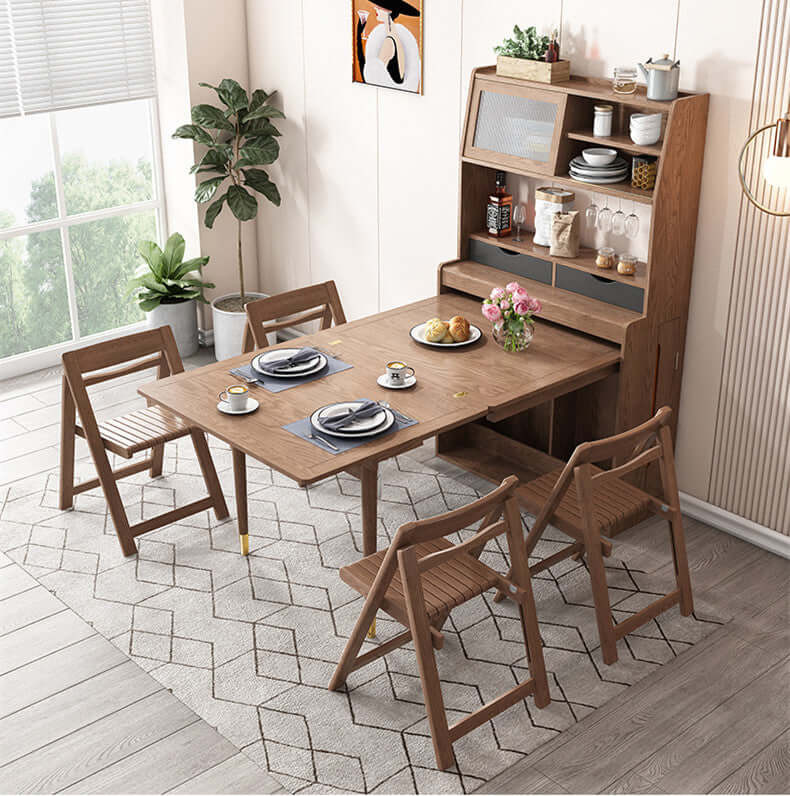 White Foldable Dining Set With Cabinet & 4 Chairs