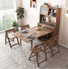 White Foldable Dining Set With Cabinet & 4 Chairs