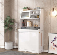 White Foldable Dining Set With Cabinet & 4 Chairs