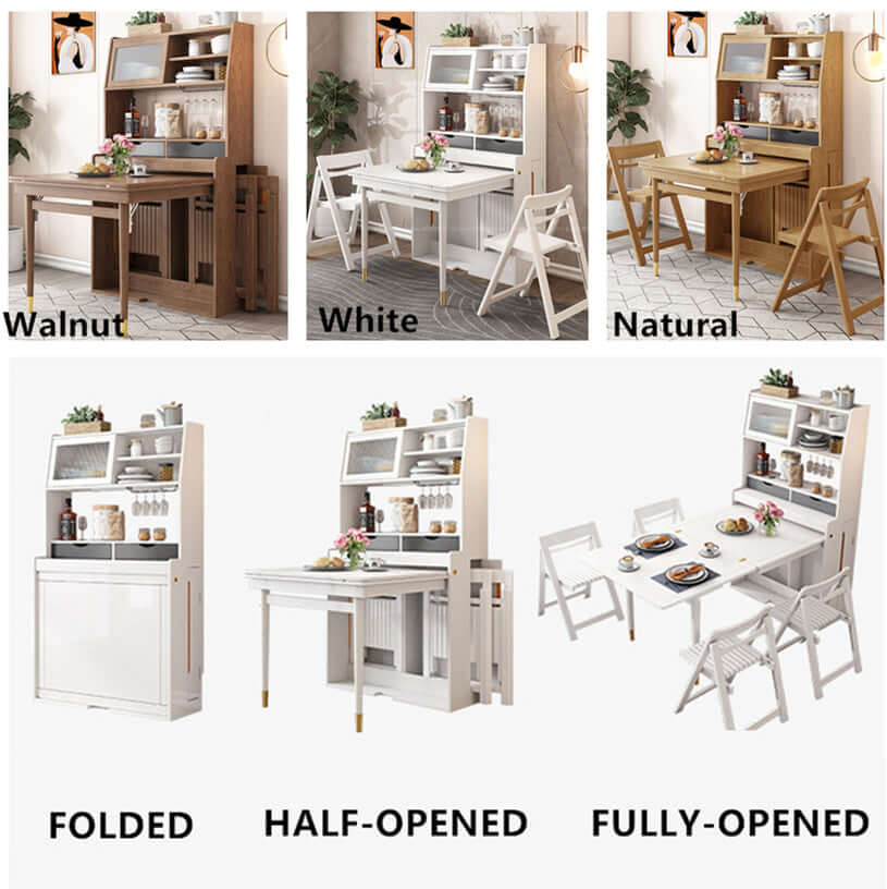 White Foldable Dining Set With Cabinet & 4 Chairs Main Product Image Hauptbild