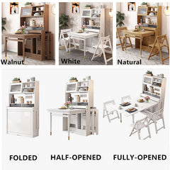 White Foldable Dining Set With Cabinet & 4 Chairs Main Product Image