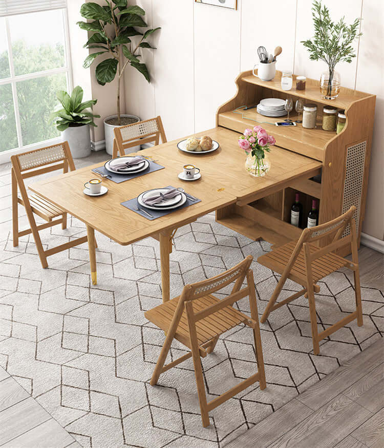 White Foldable Dining Table Set With 4 Chairs