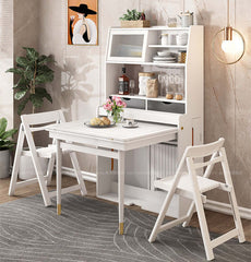 White Foldable Dining Table Set With 4 Chairs