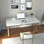 White & Gold Home Office Desk with Storage Drawer