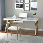 White & Gold Home Office Desk with Storage Drawer