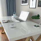 White & Gold Home Office Desk with Storage Drawer
