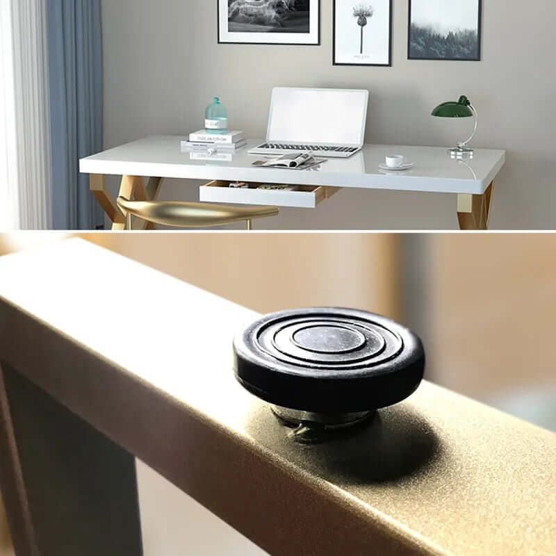 White & Gold Home Office Desk with Storage Drawer