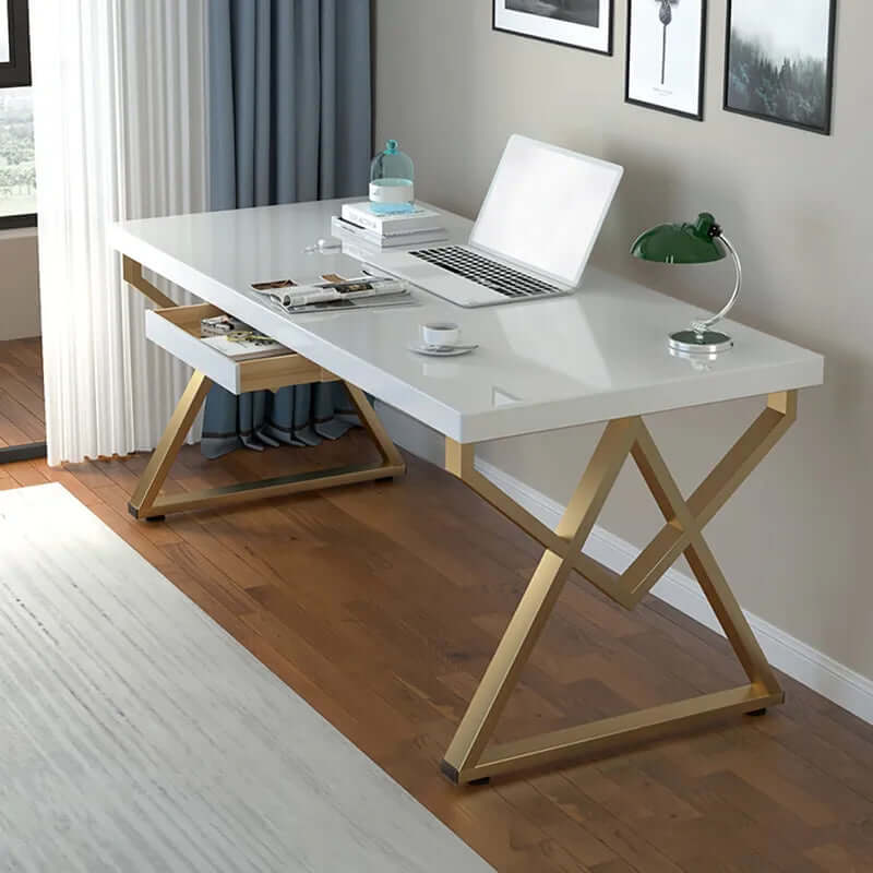 White & Gold Home Office Desk with Storage Drawer Main Product Image Main image