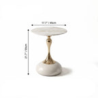 White Gold Marble Side Table with Sculptural Pedestal and Easy-Care Top Dimensions