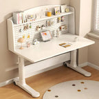 White Kids Writing Desk with Pegboard, Adjustable Height & Storage Options