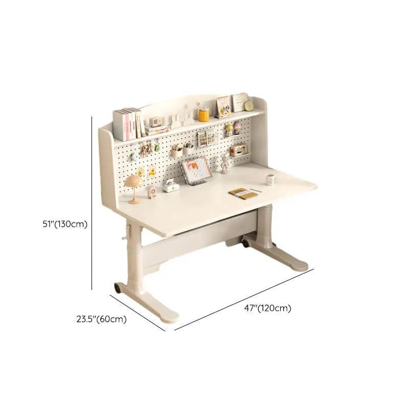 White Kids Writing Desk with Pegboard, Adjustable Height & Storage Options Dimensions
