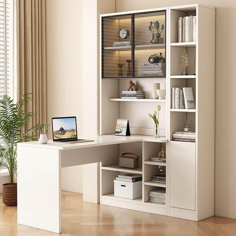 White L-Shaped Kids Writing Desk with Integrated Bookcase and LED Lighting Secondary image