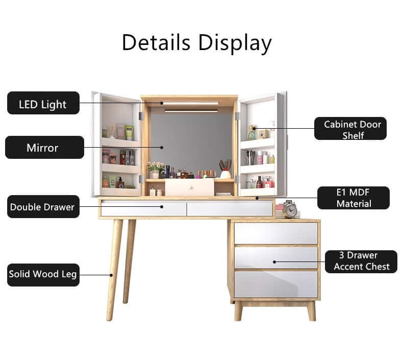 White Makeup Vanity Table with Mirror and Storage Drawers