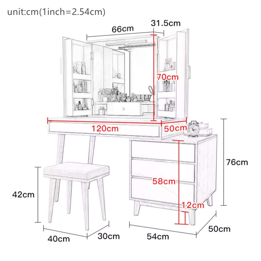 White Makeup Vanity Table with Mirror and Storage Drawers