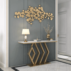 White Marble Console Table - Hexagon Design, Gold Pedestal