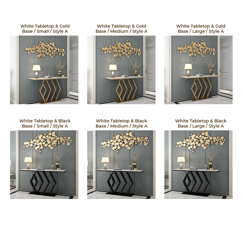 White Marble Console Table - Hexagon Design, Gold Pedestal