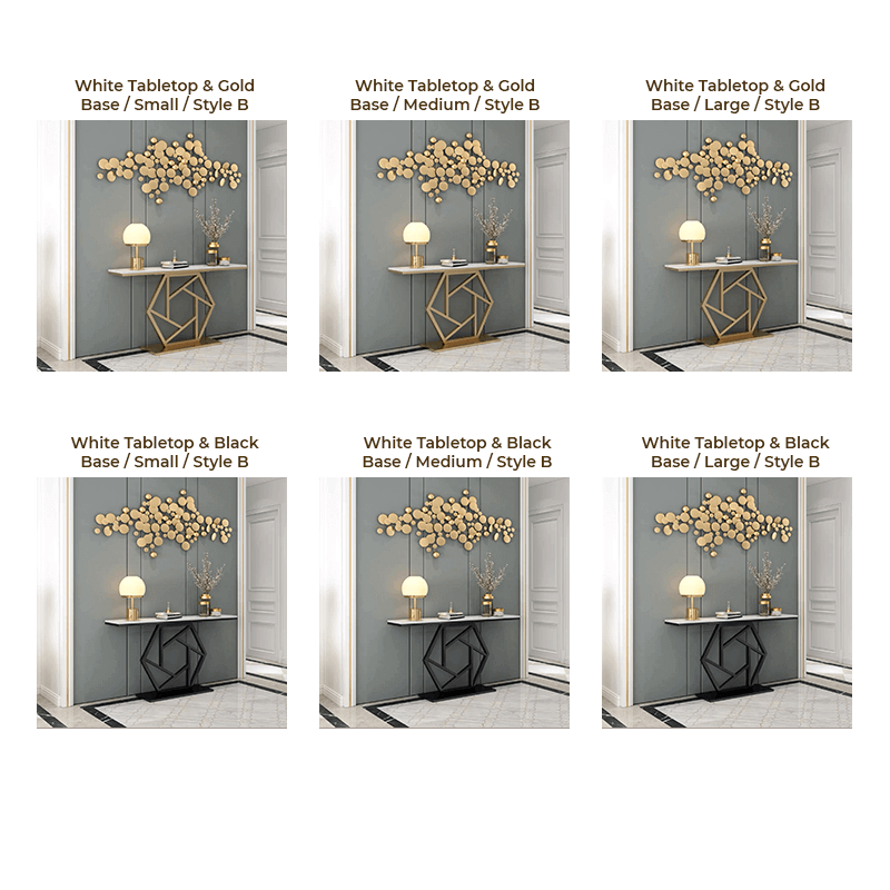 White Marble Console Table - Hexagon Design, Gold Pedestal