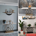 White Marble Console Table - Hexagon Design, Gold Pedestal