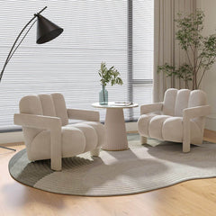 White Matte Velvet Single Lounge Chair with Curved Lines in Casual Style