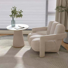 White Matte Velvet Single Lounge Chair with Curved Lines in Casual Style