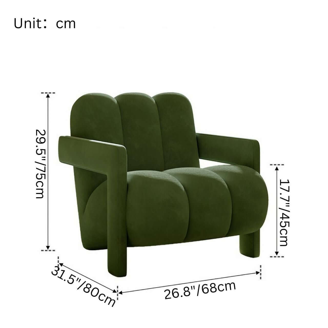 Single lounge chair with white matte velvet and curved lines, casual lazy sofa design dimensions