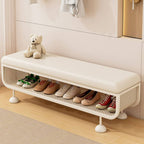 White Metal-Frame Entryway Bench with Cushioned Seat and Ventilated Storage
