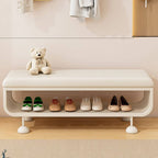 White Metal-Frame Entryway Bench with Cushioned Seat and Ventilated Storage