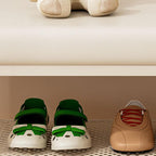 White Metal-Frame Entryway Bench with Cushioned Seat and Ventilated Storage