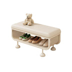 White Metal-Frame Entryway Bench with Cushioned Seat and Ventilated Storage