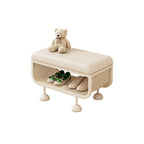 White Metal-Frame Entryway Bench with Cushioned Seat and Ventilated Storage