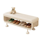 White Metal-Frame Entryway Bench with Cushioned Seat and Ventilated Storage