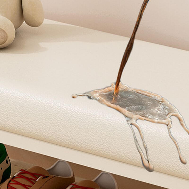 White Metal-Frame Entryway Bench with Cushioned Seat and Ventilated Storage