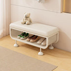 White Metal-Frame Entryway Bench with Cushioned Seat and Ventilated Storage Main Product Image