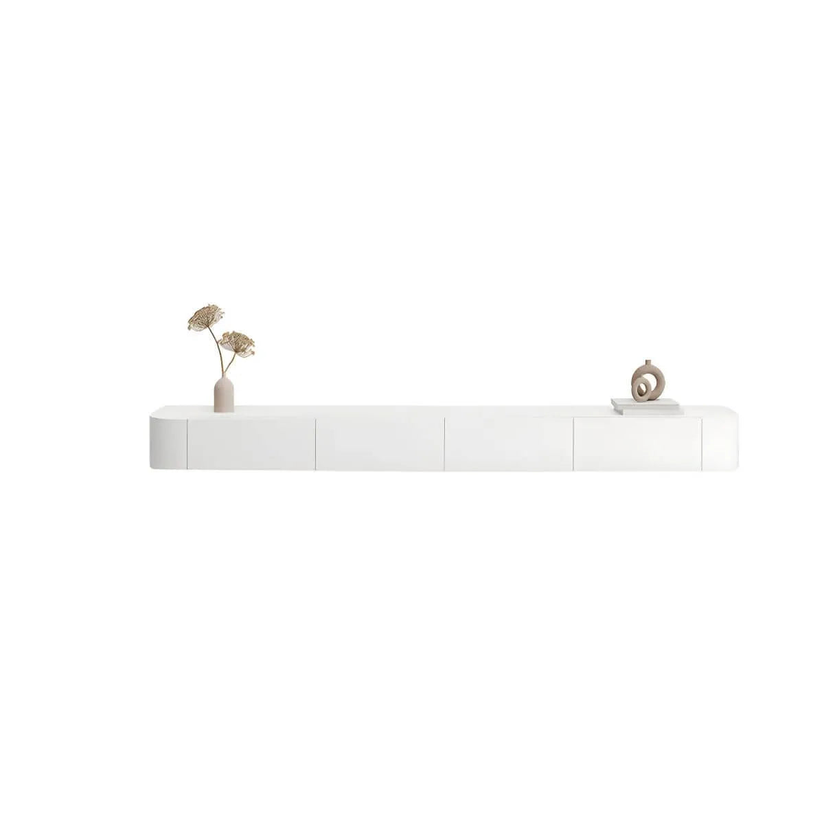 White Modern Wall-Mounted TV Stand with Drawers and Glass Doors
