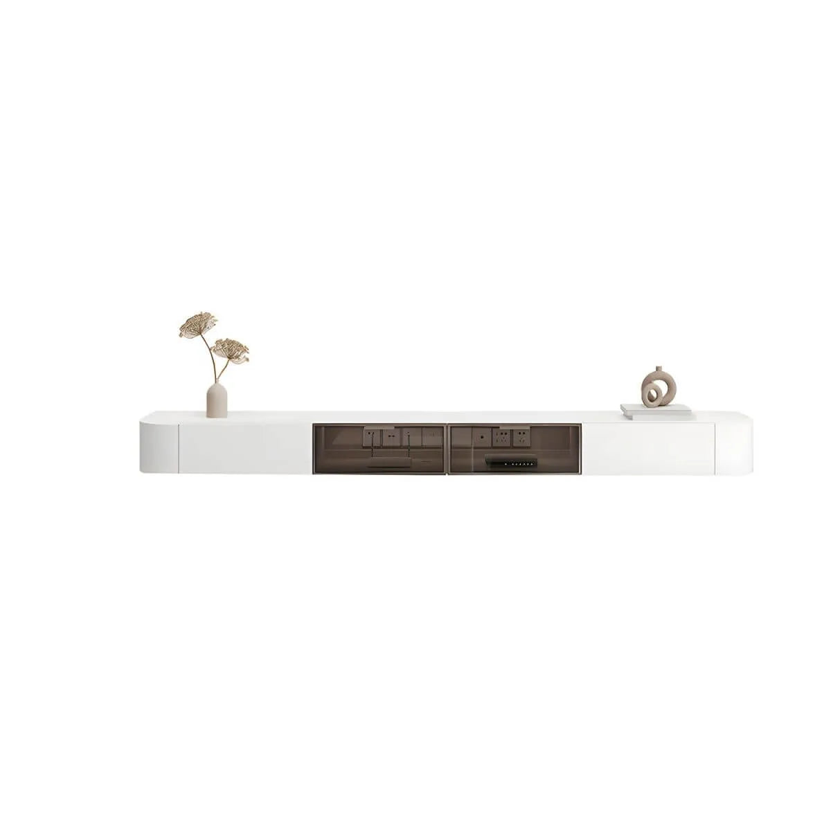 White Modern Wall-Mounted TV Stand with Drawers and Glass Doors