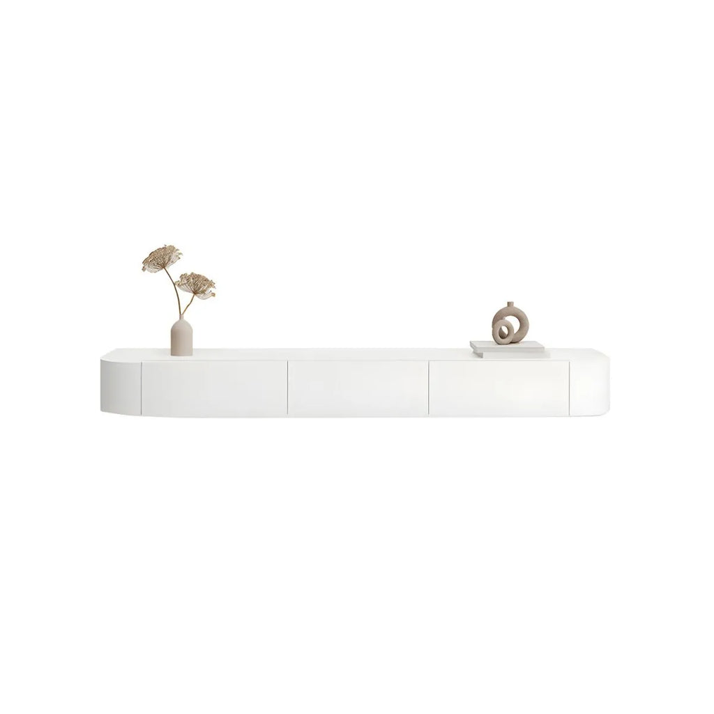 White Modern Wall-Mounted TV Stand with Drawers and Glass Doors