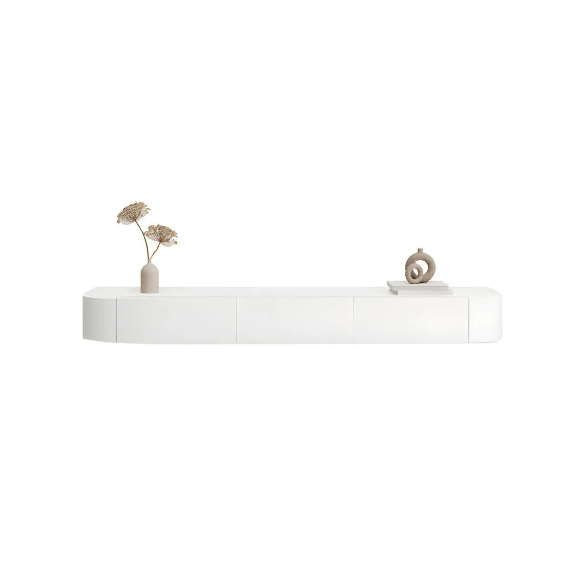 White Modern Wall-Mounted TV Stand with Drawers and Glass Doors